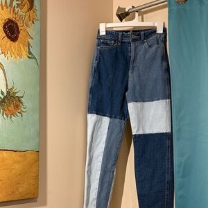 Hollister Women's High Rise Patchwork Jeans - Blue and Light Blue